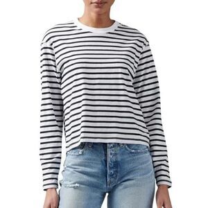 ATM Anthony Thomas Melillo Shirt Womens Medium White Black Striped Long Sleeve